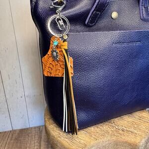 Leather Bag Charm Cow Tag Tassel Charm Western Purse Charm NEW! Sunflower